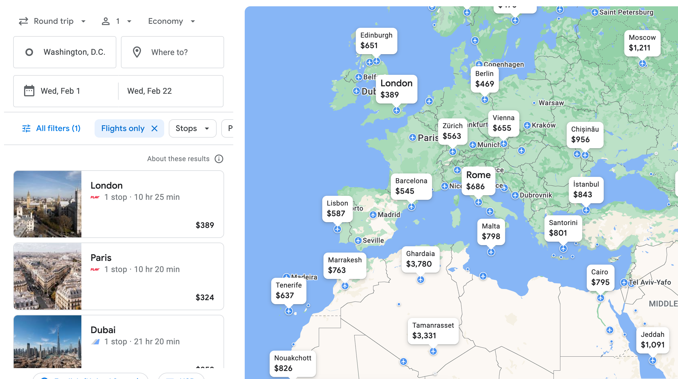 Using google flights to find the cheapest fares