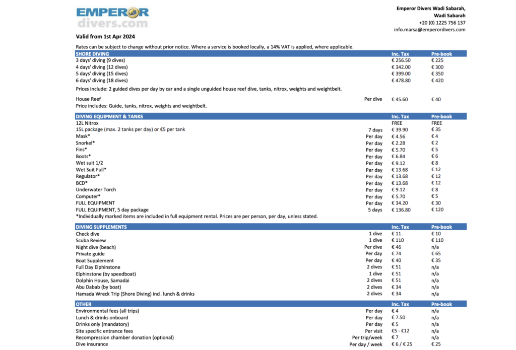 marsa alam dive prices