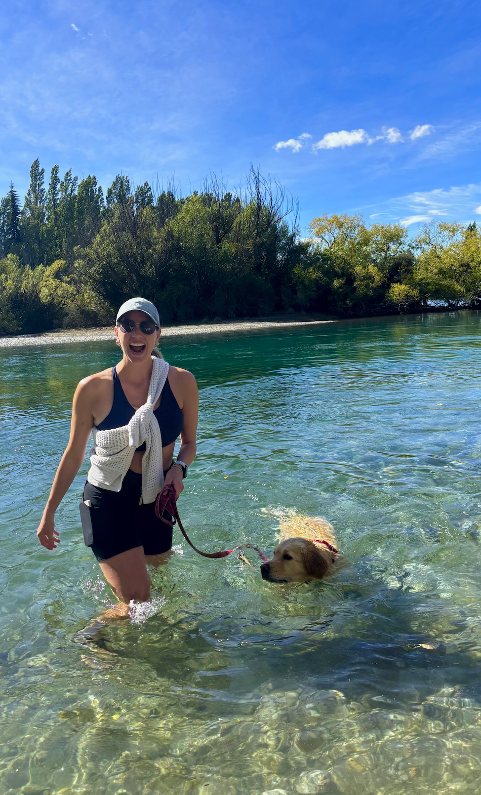 Woman in river in Wanaka New Zealand