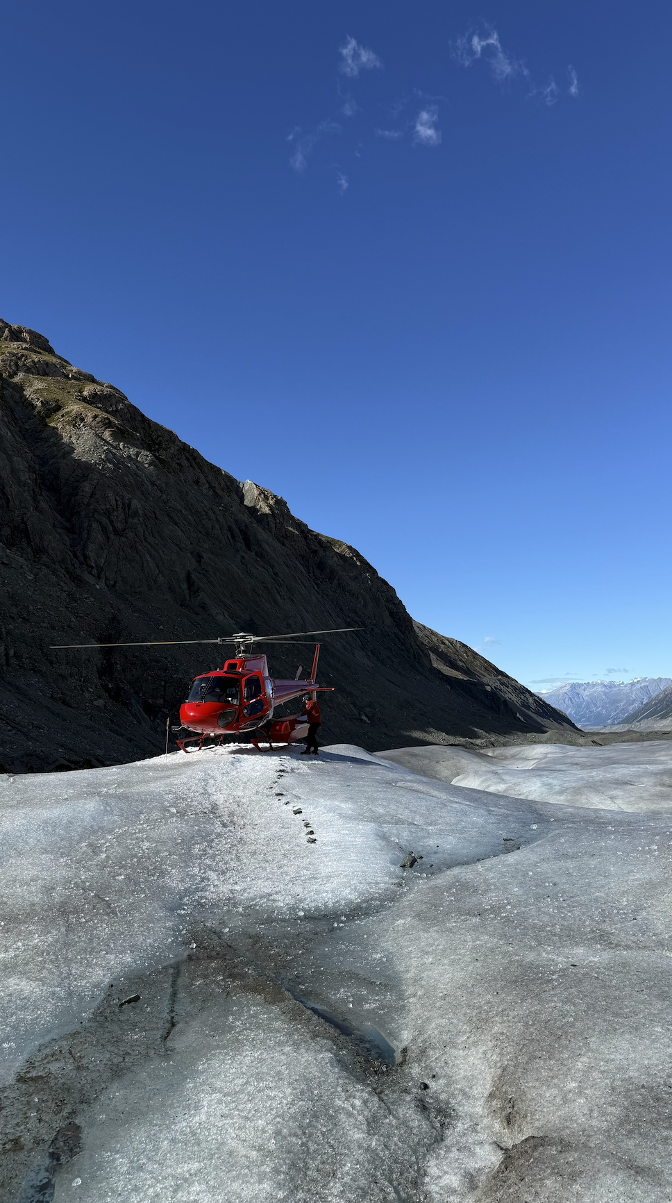 Helicopter at Tasman Glacier heli hike in New Zealand