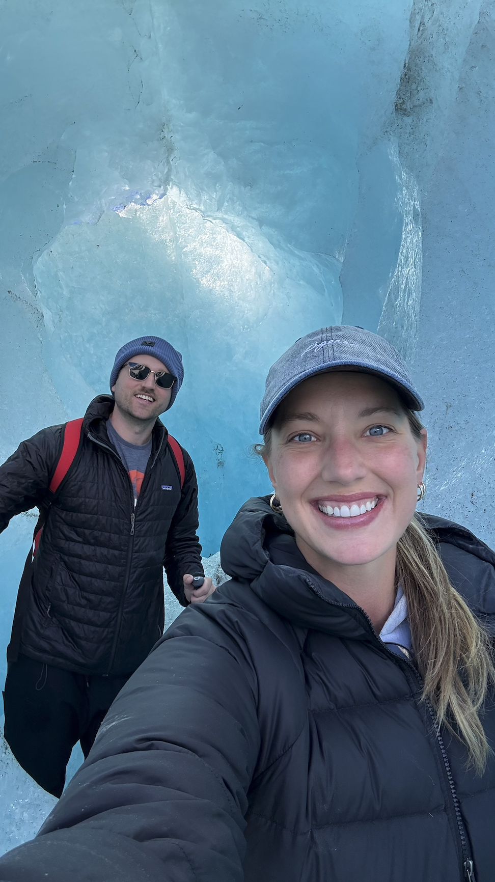 Couple on Tasman Glacier heli hike in New Zealand