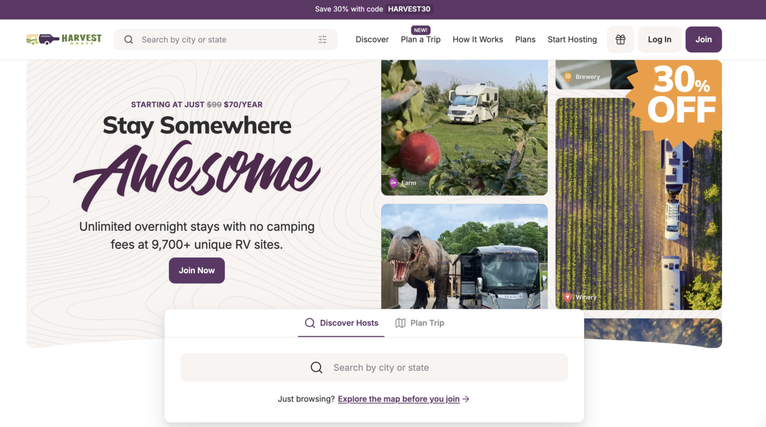 harvest hosts website, which can be used to book cheap campsites in Big Sur California